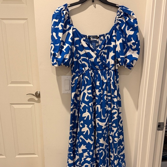 Zara Poplin Vibrant Blue and White Patterned Maxi Dress size XS - Picture 2 of 8